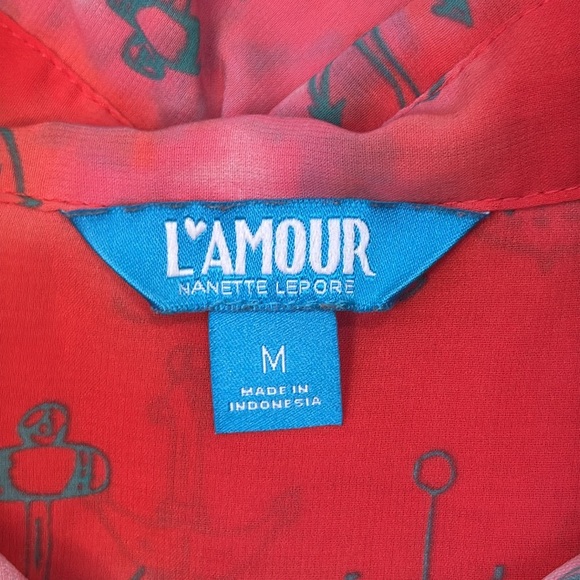 LAmour Womens Anchor Sheer Open Back Button Front - Picture 3 of 8